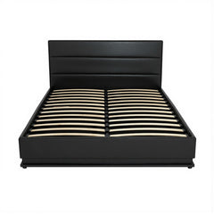 Artiss Bed Frame Queen Size LED Gas Lift Black LUMI