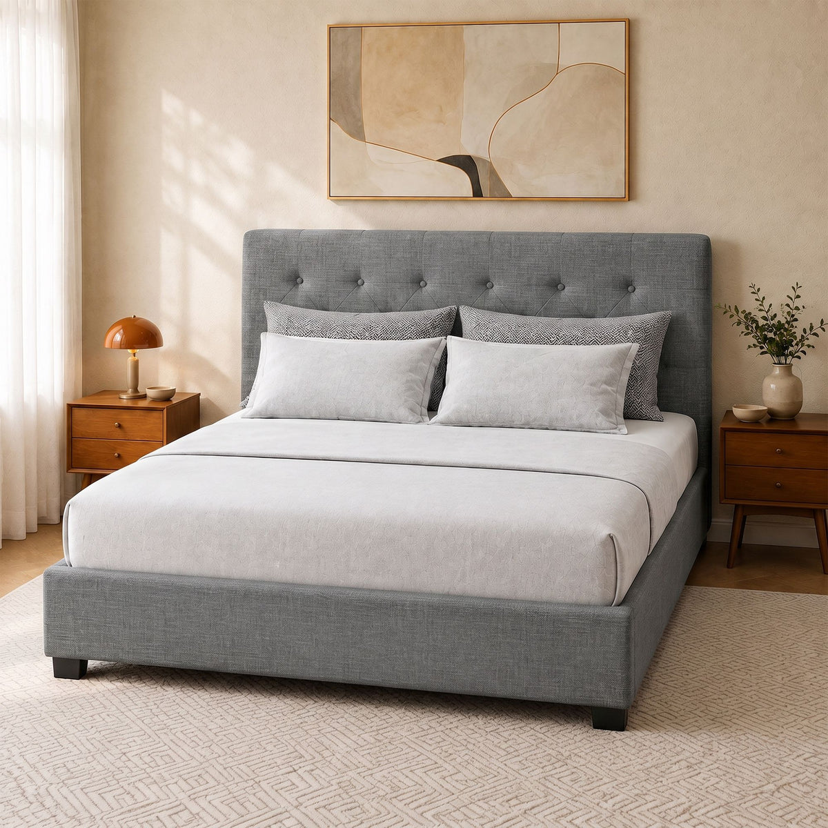 Artiss Bed Frame Queen Size Gas Lift Grey VILA