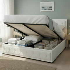 Artiss Bed Frame Queen Size Gas Lift White TIYO