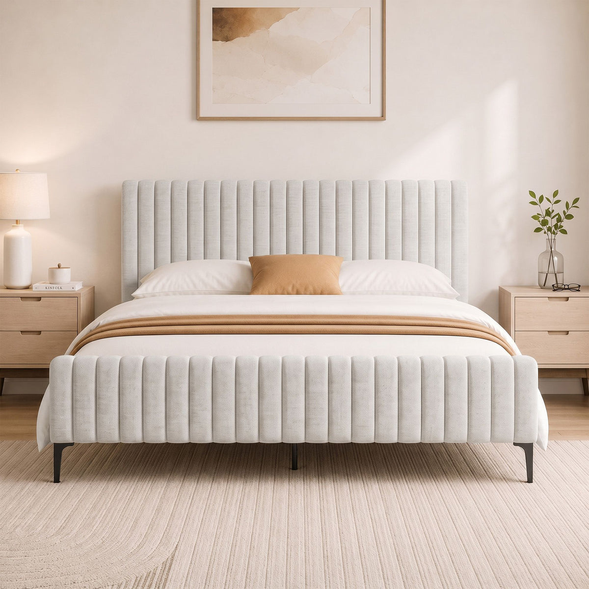 Artiss Bed Frame King Size Beige AMMY