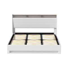 Artiss Bed Frame Gas Lift LED Beds Base Platform White PVC Leather Storage Headboard - King