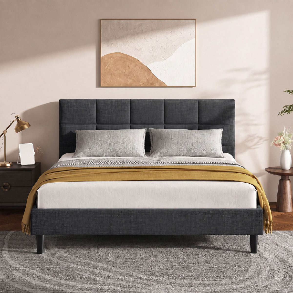 Artiss Bed Frame Queen Size Charcoal TINO