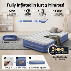 Bestway Queen Air Mattress with Built-in Pump Tritech Inflatable Bed 46cm