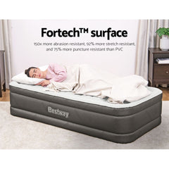 Bestway Single Air Mattress with Built-in Pump Fortech Inflatable Bed 46cm