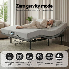 Artiss Double Bed Frame and Giselle Bedding Double Memory Foam Mattress Set, Electric Bed Base with Zero Gravity & 7 Zone Cooling Comfort for Back Pain Relief, Black & Grey,15cm Thickness