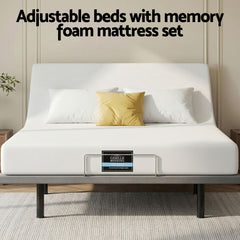 Artiss Double size bed frame & Giselle Bedding Double Mattress Combo, adjustable bed Base for Snoring Relief, Independent Head Foot Incline, Wireless Remote, Black,20cm Thickness