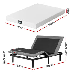 Artiss Queen size bed frame & Giselle Bedding Mattress Queen Combo, adjustable bed Base for Snoring Relief, Independent Head Foot Incline, Wireless Remote, Black,20cm Thickness