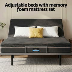Artiss King size bed frame with Giselle Bedding King Mattress, adjustable bed Base Combo for Snoring Relief, Independent Head Foot Incline, Wireless Remote, Black,18cm Thickness