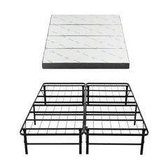 Giselle Double Folding Bed with Mattress 4 Fold Metal Frame Guest Bed Bamboo Cover