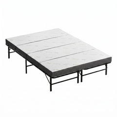 Giselle Queen Folding Bed with Mattress 4 Fold Metal Frame Guest Bed Bamboo Cover