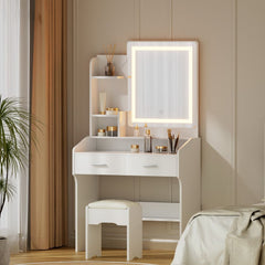 Artiss Dressing Table Set Stool Led White Doria