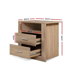 Artiss Bedside Table 2 Drawers with Shelf - TARA Oak