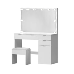 Artiss Dressing Table Set Stool 10 Led Bulbs White