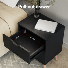 Artiss 2 x Bedside Table 2 Drawers - BODEN Black