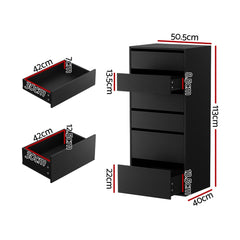 Artiss 6 Chest of Drawers Dresser Tallboy Black