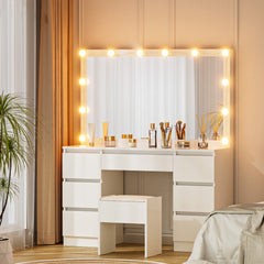 Artiss Dressing Table Vanity Desk Set Stool 12 Led Bulbs White