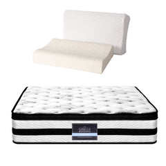 Giselle Queen 34cm 5-Zone Euro Top Pocket Spring Mattress with 2 Natural Latex Contour Pillows