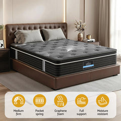Giselle Bedding Double Mattress 35cm Euro Top with Graphene Cooling Comfort Medium Firm