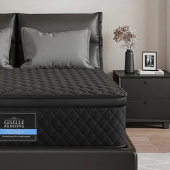 Giselle Bedding King Mattress 34cm Euro Top with 5-Zone Pocket Spring Support Black