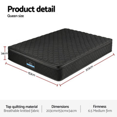 Giselle Bedding Queen Mattress 34cm Euro Top with 5-Zone Pocket Spring Support Black