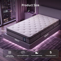 Levitex King Single Mattress 2 Rows Edge Support for Deep Sleep 5-Zone Ergonomic Pocket Spring Breathable Corrugated Sponge Medium Firm 30CM