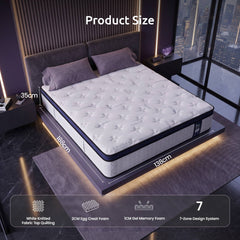 Levitex 35CM Double Mattresses Gel Memory Foam and 7-Zone Ergonomic Pocket Spring, Anti-Roll Dual-Row Edge, Undisturbed Deep Sleep For Restless Couples, Triple Cooling System