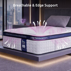 Levitex 35CM King Single Mattresses Gel Memory Foam and 7-Zone Ergonomic Pocket Spring, Anti-Roll Dual-Row Edge, Triple Cooling System for Hot Sleepers