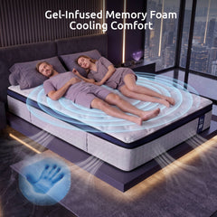 Levitex 35CM Queen Mattresses Gel Memory Foam and 7-Zone Ergonomic Pocket Spring, Anti-Roll Dual-Row Edge, Undisturbed Deep Sleep For Restless Couples, Triple Cooling System