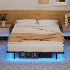 Artiss Double Bed Frame,Floating Metal Bed Frame with Smart LED Lights - Sturdy Metal Platform Bed Base, Silent Design, Tool-