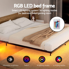 Artiss King Bed Frame,Floating Metal Bed Frame with Smart LED Lights - Sturdy Metal Platform Bed Base, Silent Design, Tool-Fr