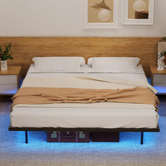 Artiss King Bed Frame,Floating Metal Bed Frame with Smart LED Lights - Sturdy Metal Platform Bed Base, Silent Design, Tool-Fr