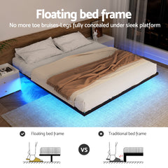 Artiss Queen Bed Frame,Floating Metal Bed Frame with Smart LED Lights - Sturdy Metal Platform Bed Base, Silent Design, Tool-F