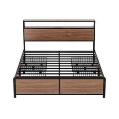 Artiss Metal Bed Frame Double Size LED Storage Headboard USB Charge 4 Drawers