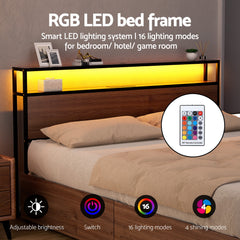 Artiss Metal Bed Frame Queen Size LED Storage Headboard USB Charge 4 Drawers
