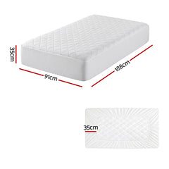Giselle Waterproof Mattress Protector 100% Cotton Quilted Fitted Cover Single