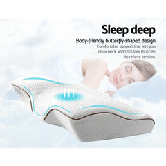 Giselle Memory Foam Pillow Neck Cervical Butterfly Ergonomic Support Grey