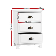 Artiss 2x Bedside Table 3 Drawers Vintage - THYME White