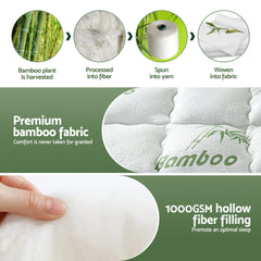 Giselle Bedding 5cm Pillowtop Mattress Topper 1000GSM Thick Soft Bamboo Cooling Pad for Back Pain Relief & Guest Bed, Washabl
