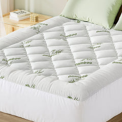 Giselle Bedding 5cm Pillowtop Mattress Topper 1000GSM Thick Soft Bamboo Cooling Pad for Back Pain Relief & Guest Bed, Washabl