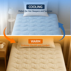 Giselle Bedding Pillowtop Mattress Topper 5cm Reversible Cooling & Soft Coral Fleece Pad for Back Pain Relief, Washable Skin-