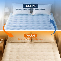 Giselle Bedding Pillowtop Mattress Topper 5cm Reversible Cooling & Soft Coral Fleece Pad for Back Pain Relief, Washable Skin-