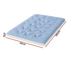 Giselle Bedding Pillowtop Mattress Topper 5cm Reversible Cooling & Soft Coral Fleece Pad for Back Pain Relief, Washable Skin-