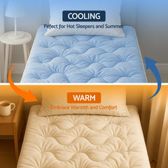 Giselle Bedding Pillowtop Mattress Topper 5cm Reversible Cooling & Soft Coral Fleece Pad for Back Pain Relief, Washable Skin-