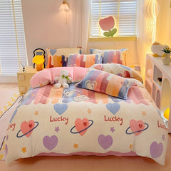 Lucky Heart-Shaped Bedding Set 3-Piece Bedding Heart Pattern Bedding Soft - Love - themed powder - Size 150*200cm