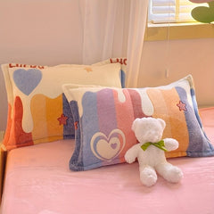 Lucky Heart-Shaped Bedding Set 3-Piece Bedding Heart Pattern Bedding Soft - Love - themed powder - Size 220*240cm