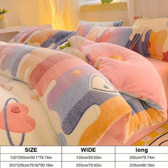 Lucky Heart-Shaped Bedding Set 3-Piece Bedding Heart Pattern Bedding Soft - Love - themed powder - Size 220*240cm