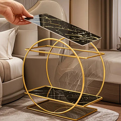 Elegant Golden Two-Tier Metal Cosmetic Organizer Stand - Luxury Countertop Makeup and Skincare Storage Shelf, Ideal for Bathr