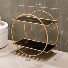 Elegant Golden Two-Tier Metal Cosmetic Organizer Stand - Luxury Countertop Makeup and Skincare Storage Shelf, Ideal for Bathr
