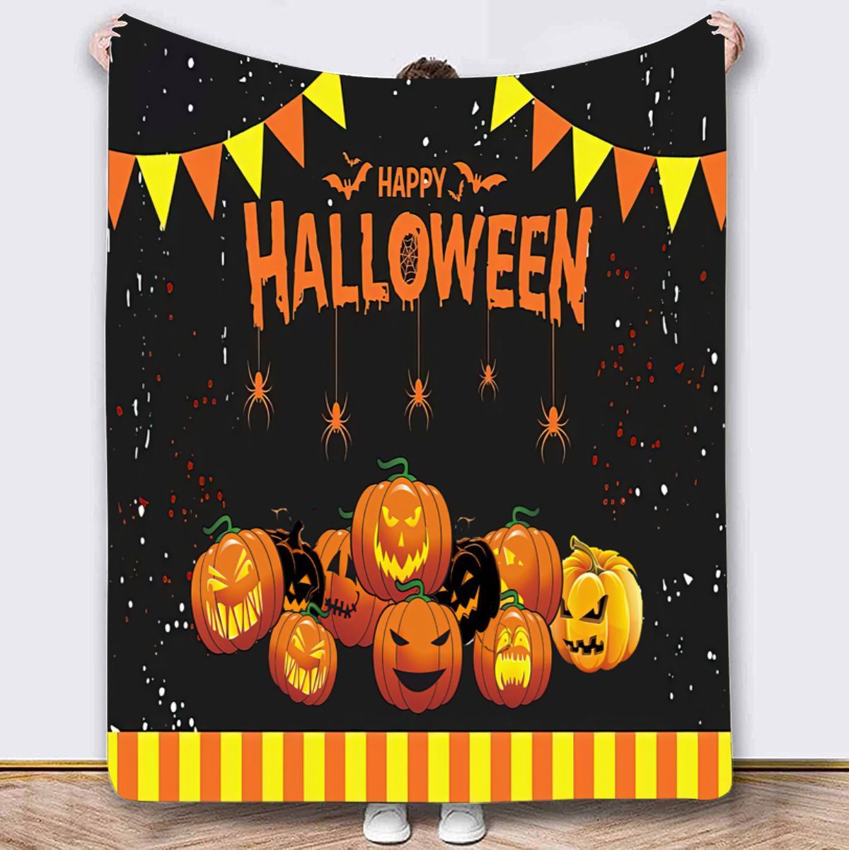 Halloween Throw Blanket Cozy Microfiber Blanket Soft Flannel Throw Festive Home Pumpkin Holiday - Orange-Black - Size 100cm*1