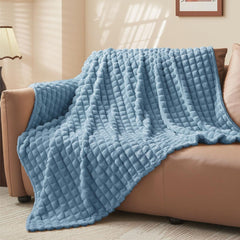 Updated Grey Throw Blanket for Couch and Bed- Super Soft and Warm 3D Checkered Fluffy Fuzzy Fleece Blanket, Luxurious Plush C